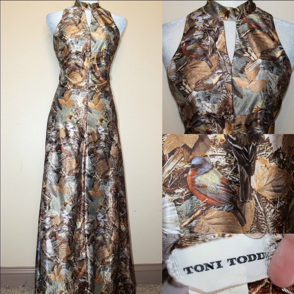 TONI TODD Vintage 1960's Maxi Dress nature print